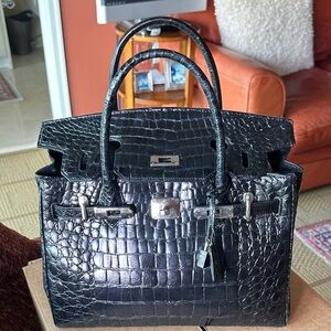 Luxury Black GenuineCrocodile Skin ladies Handbag